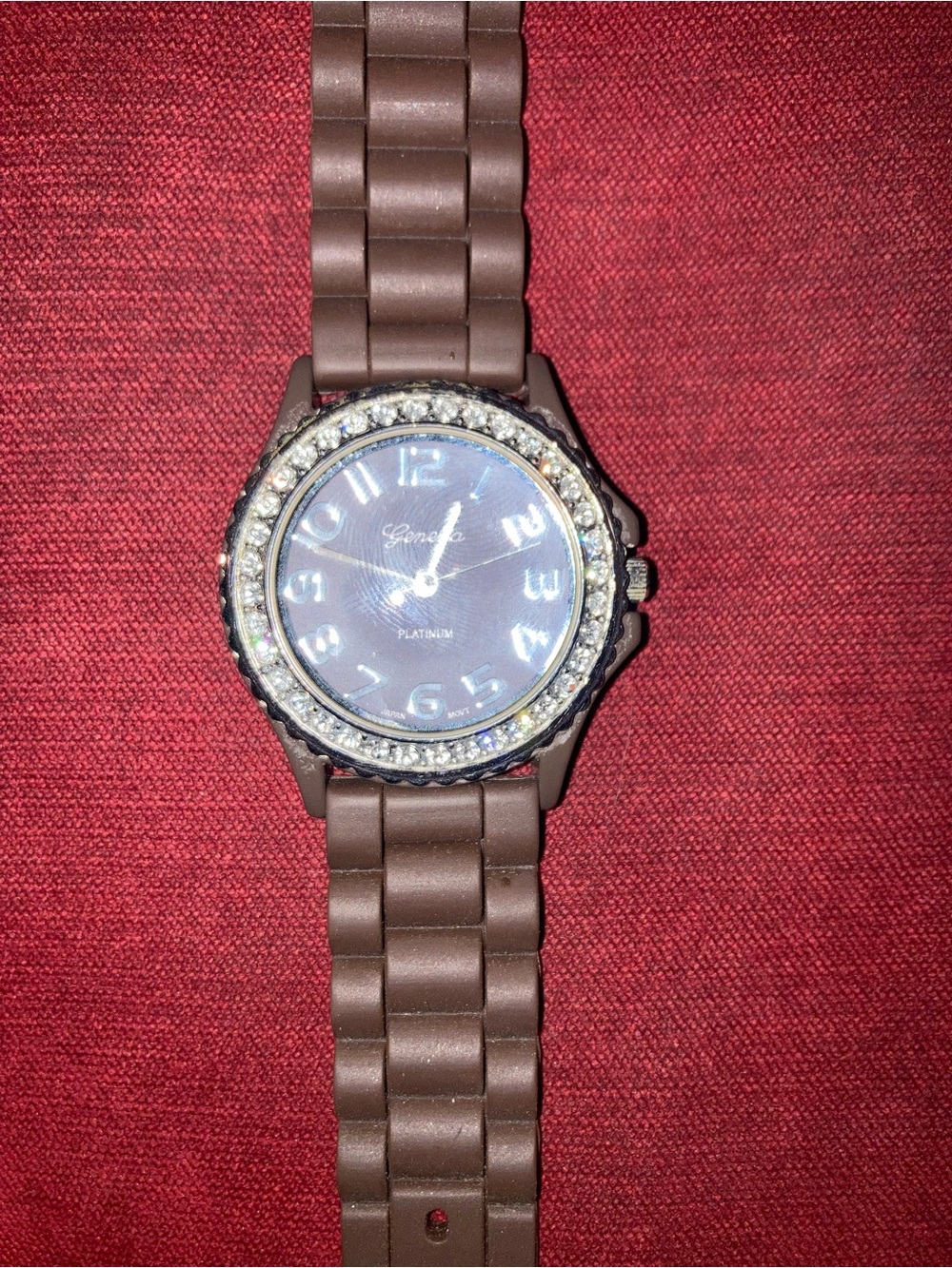 Geneva Brown Silicone Watch with Crystal Bezel
